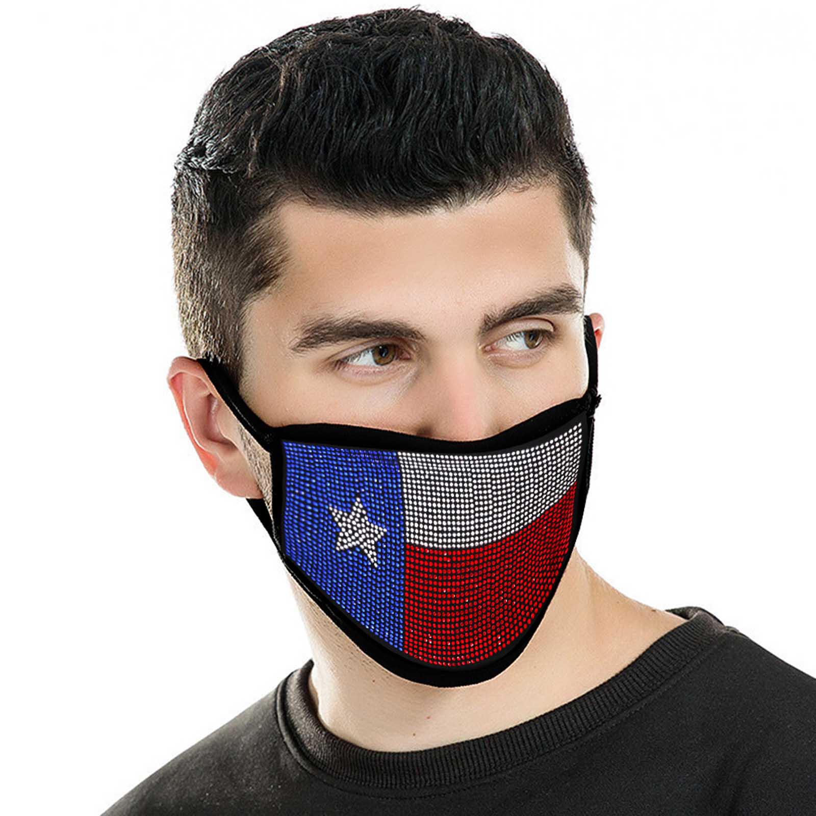 FCM-BTX01 Bling Rhinestone Mesh Texas Flag Design Double Layer Face Mask 1Pc Pack