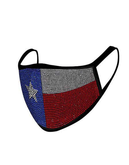 FCM-BTX01 Bling Rhinestone Mesh Texas Flag Design Double Layer Face Mask 1Pc Pack