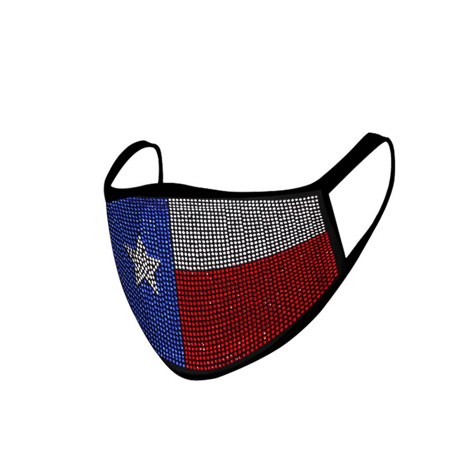 FCM-BTX01 Bling Rhinestone Mesh Texas Flag Design Double Layer Face Mask 1Pc Pack