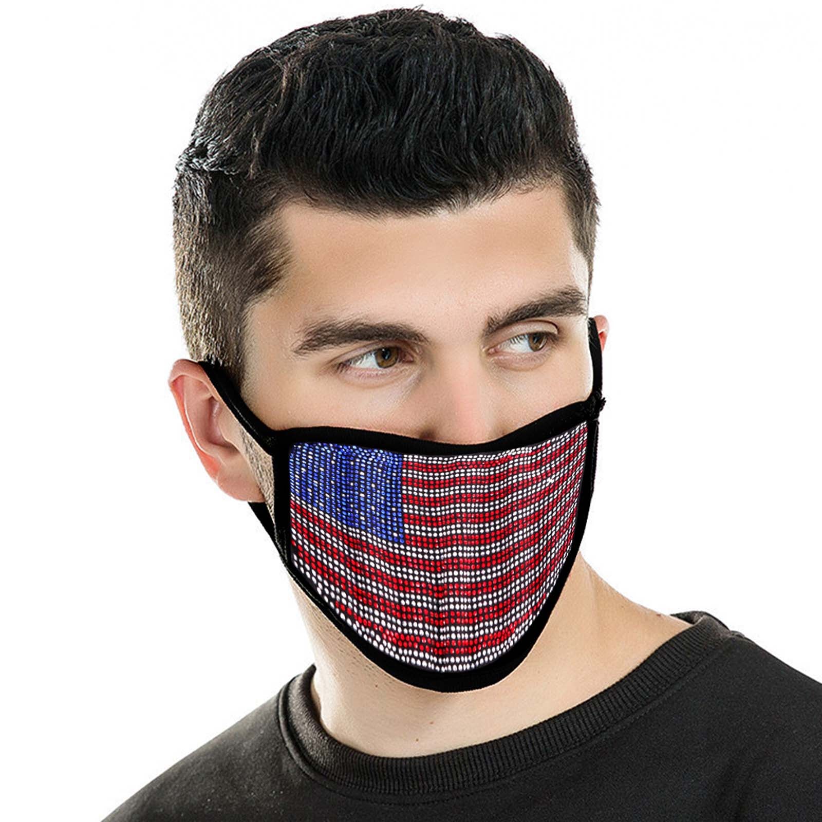 FCM-BUS01 Bling Rhinestone Mesh American Flag Design Double Layer Face Mask 1Pc Pack