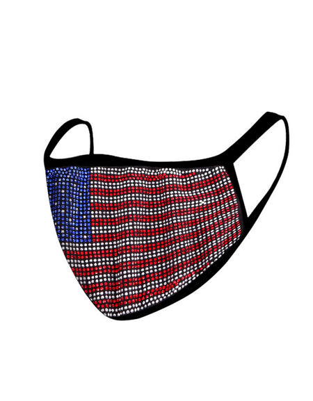 FCM-BUS01 Bling Rhinestone Mesh American Flag Design Double Layer Face Mask 1Pc Pack