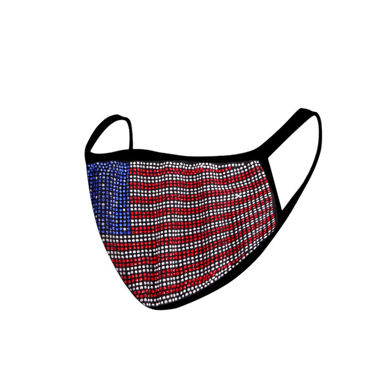 FCM-BUS01 Bling Rhinestone Mesh American Flag Design Double Layer Face Mask 1Pc Pack