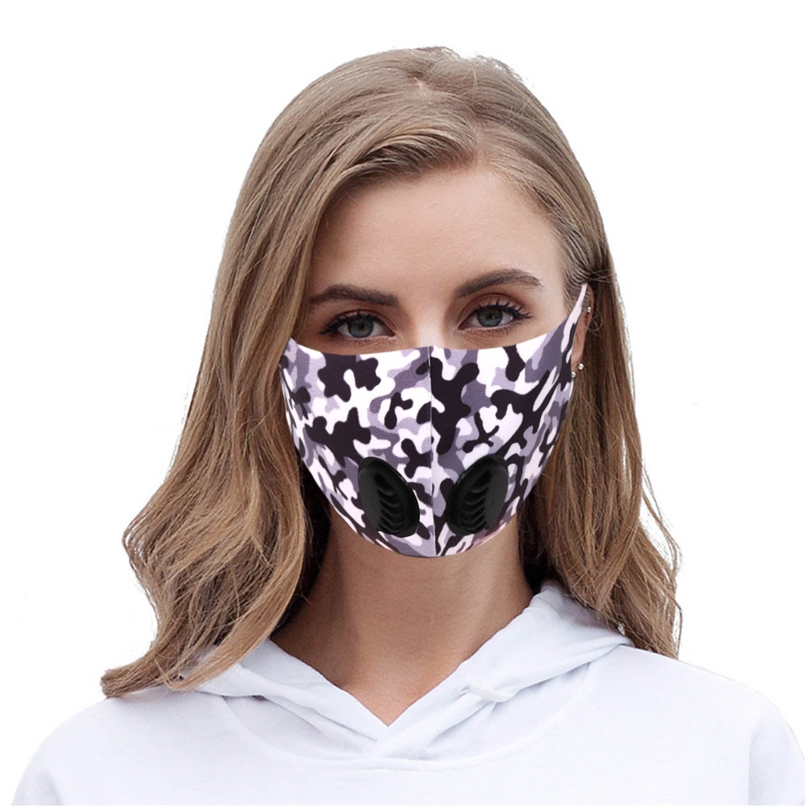 Black Camo Double Breathing Valve Single Ply Face Mask
