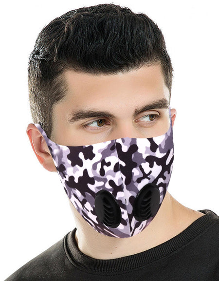 Black Camo Double Breathing Valve Single Ply Face Mask