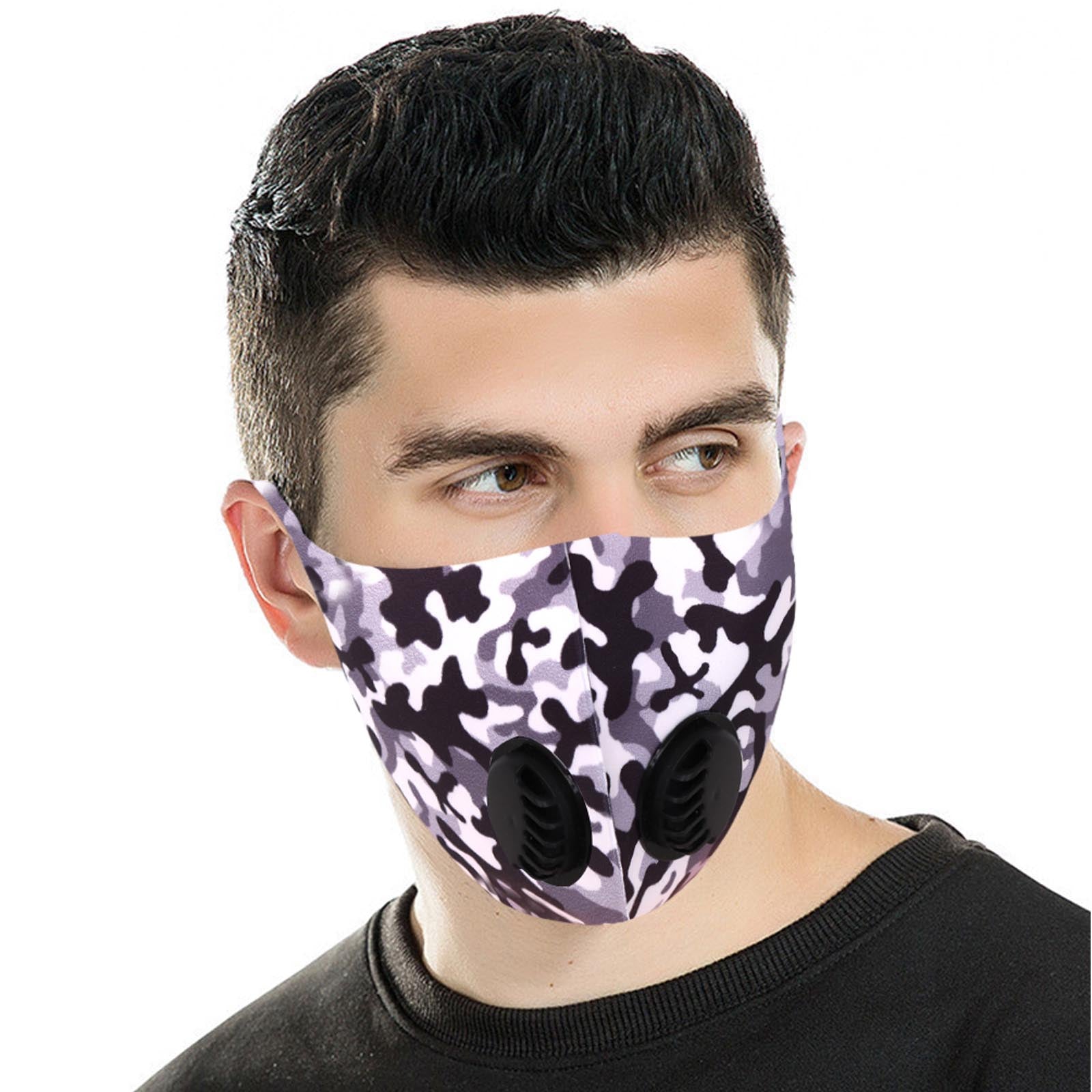 Black Camo Double Breathing Valve Single Ply Face Mask