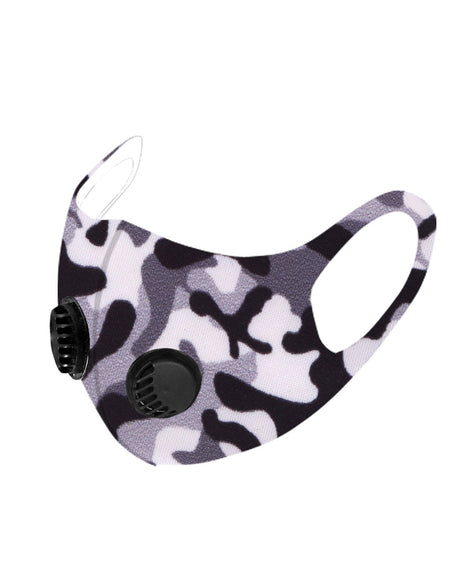 Black Camo Double Breathing Valve Single Ply Face Mask