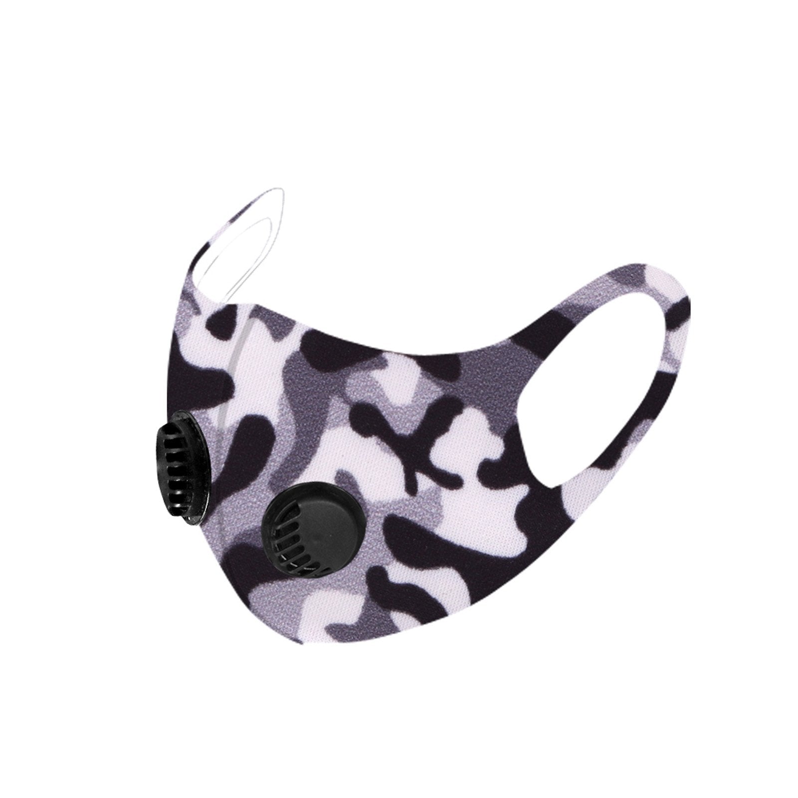 Black Camo Double Breathing Valve Single Ply Face Mask