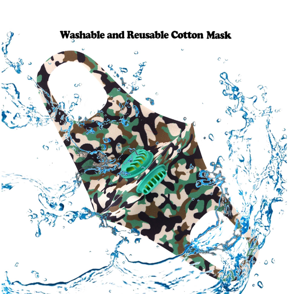 Dust Mask with Double Filters, Fashion Washable Cloth Face Mask Reusable, Green camo print