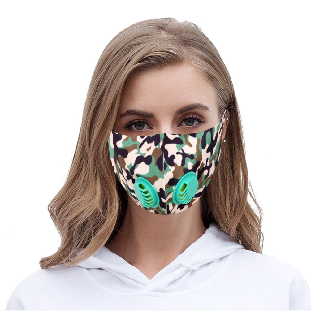 Dust Mask with Double Filters, Fashion Washable Cloth Face Mask Reusable, Green camo print