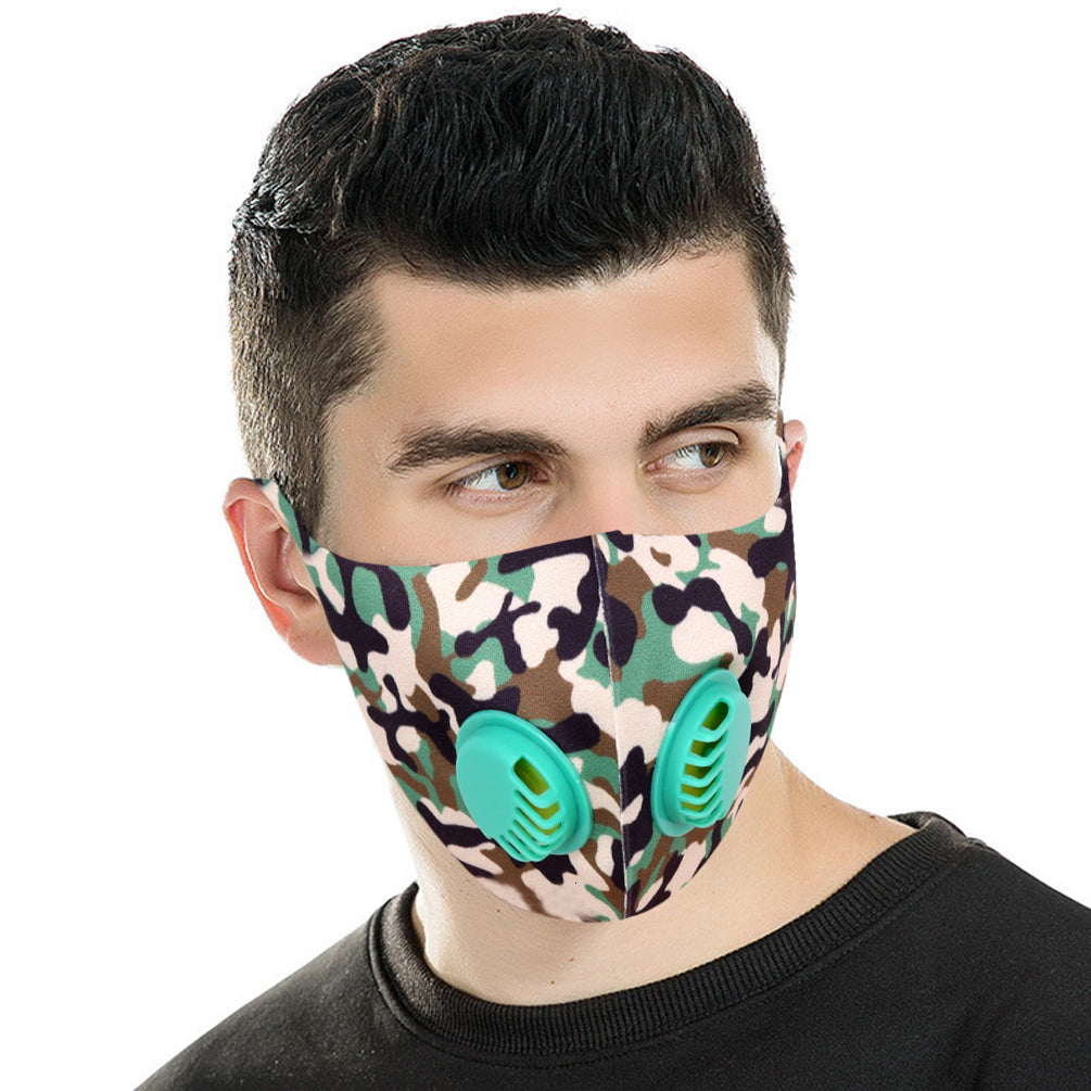 500Pcs Dust Mask with Double Filters, Fashion Washable Cloth Face Mask Reusable, Green camo print