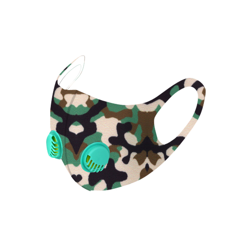 Dust Mask with Double Filters, Fashion Washable Cloth Face Mask Reusable, Green camo print