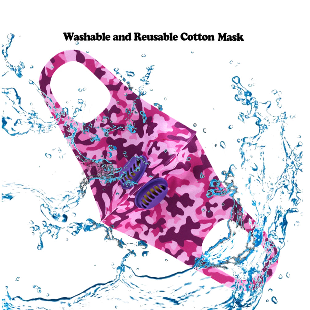 Dust Mask with Double Filters, Fashion Washable Cloth Face Mask Reusable, Purple camo print