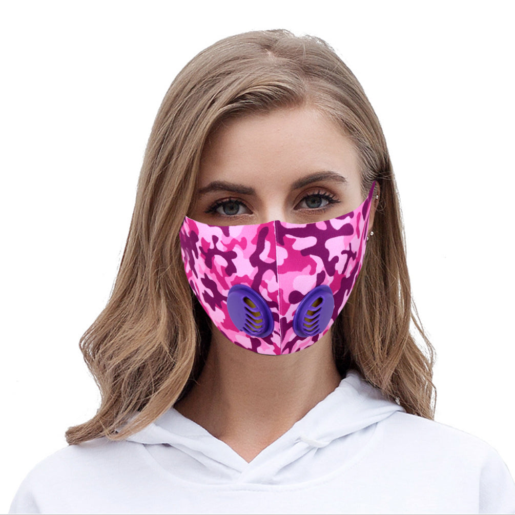 Dust Mask with Double Filters, Fashion Washable Cloth Face Mask Reusable, Purple camo print