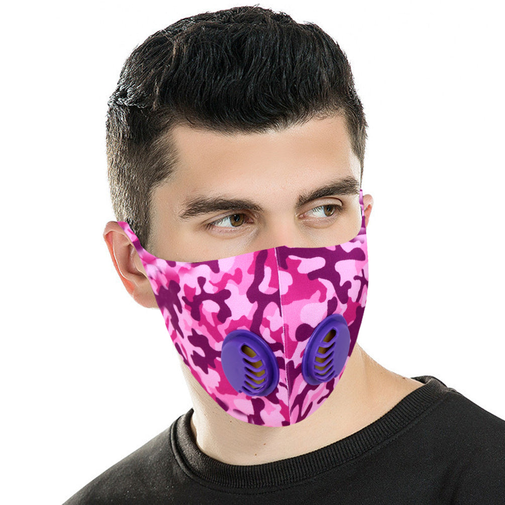 Dust Mask with Double Filters, Fashion Washable Cloth Face Mask Reusable, Purple camo print
