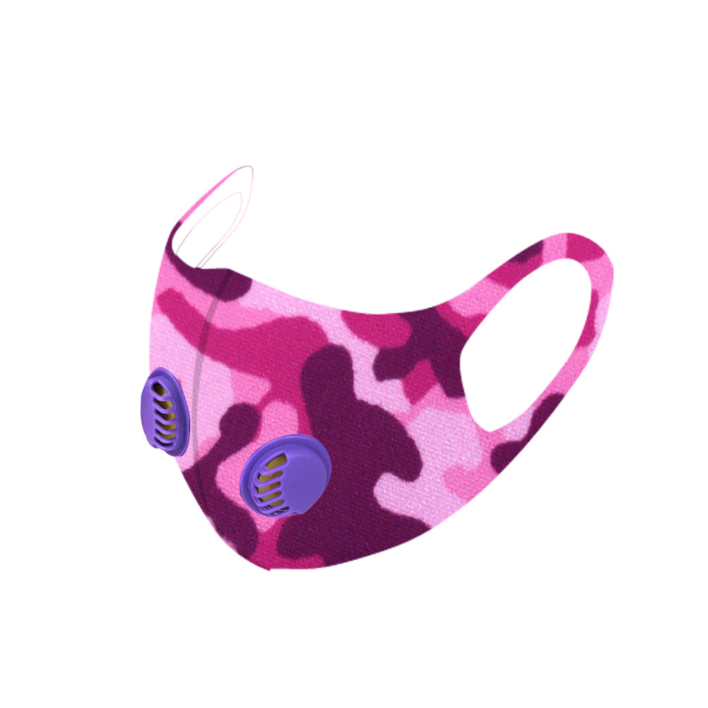 Dust Mask with Double Filters, Fashion Washable Cloth Face Mask Reusable, Purple camo print