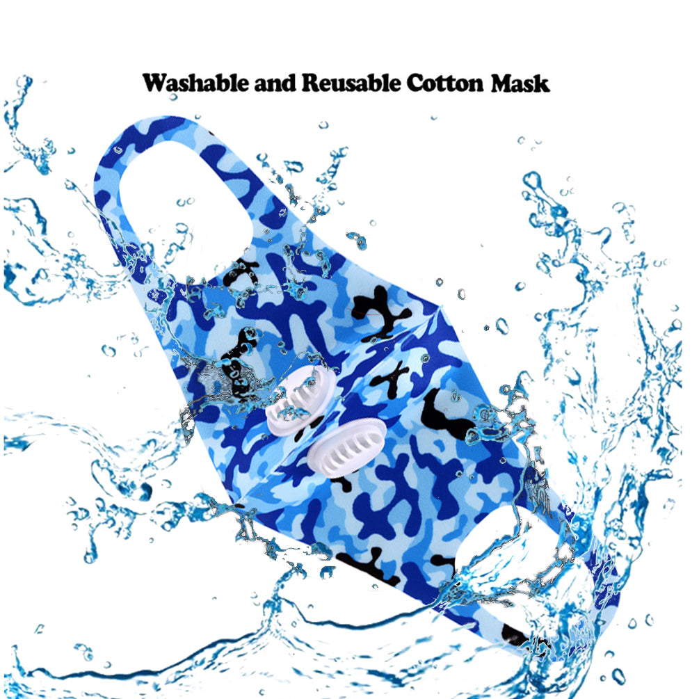 Dust Mask with Double Filters, 100% Cotton Comfy Breathable Outdoor Face Protections,Blue camo print