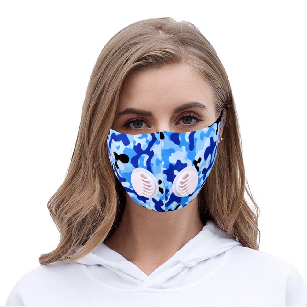 Dust Mask with Double Filters, 100% Cotton Comfy Breathable Outdoor Face Protections,Blue camo print
