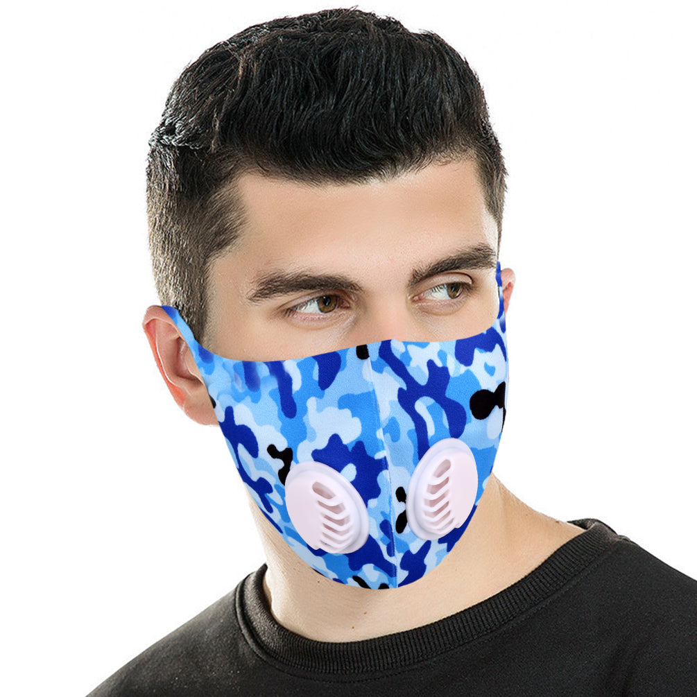 Dust Mask with Double Filters, 100% Cotton Comfy Breathable Outdoor Face Protections,Blue camo print