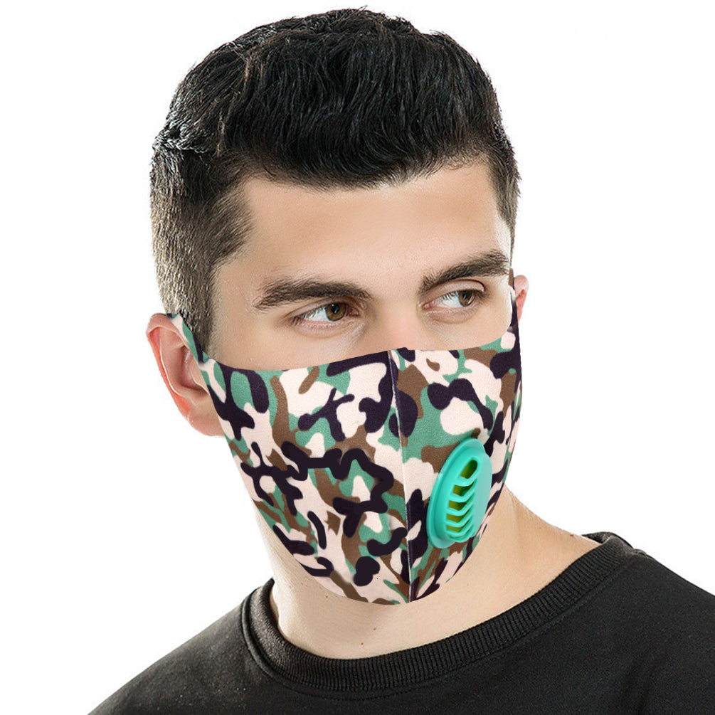 Dust Mask with Filter, Fashion Washable Cloth Face Mask Reusable, Green camo print