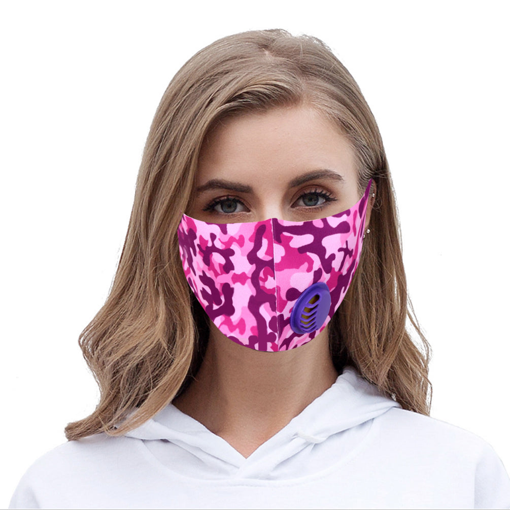 Dust Mask with Filter, Fashion Washable Cloth Face Mask Reusable, Purple camo print