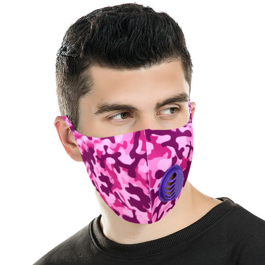 Dust Mask with Filter, Fashion Washable Cloth Face Mask Reusable, Purple camo print