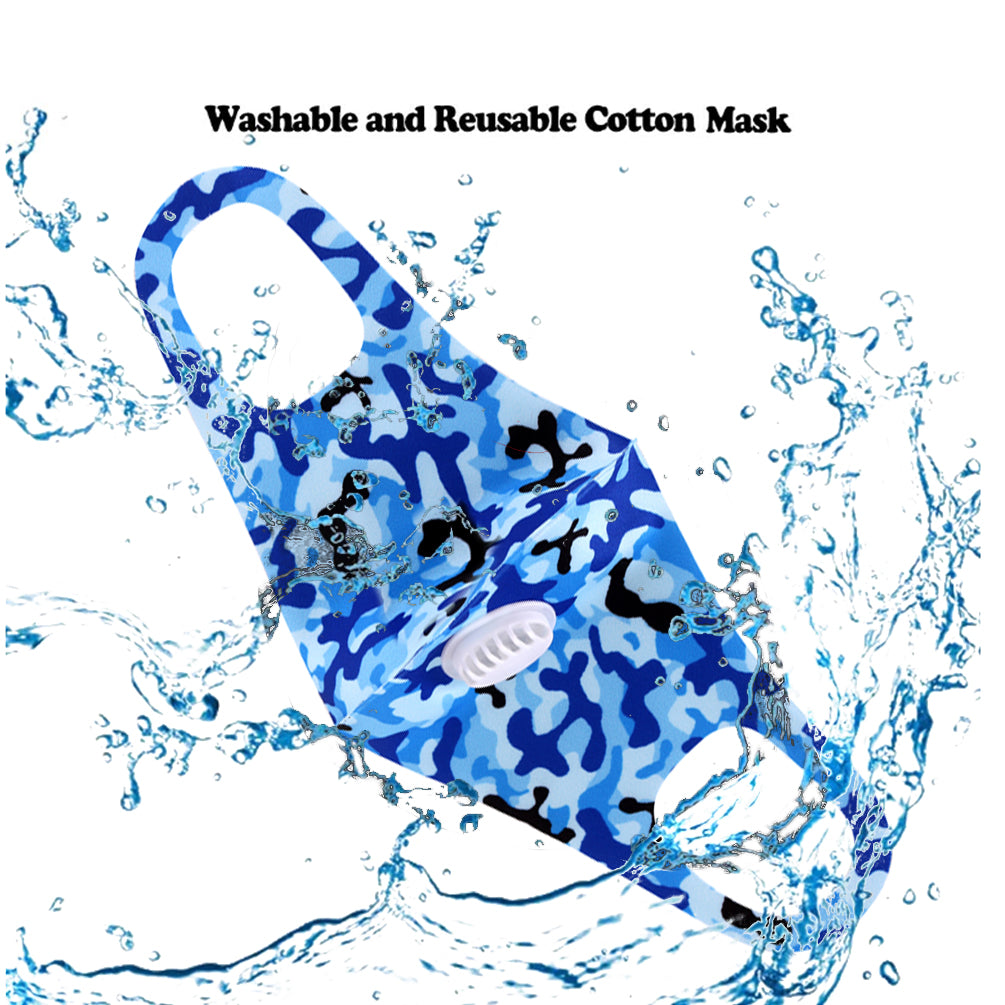 Dust Mask with Filter, Fashion Washable Cloth Face Mask Reusable, Blue camo print