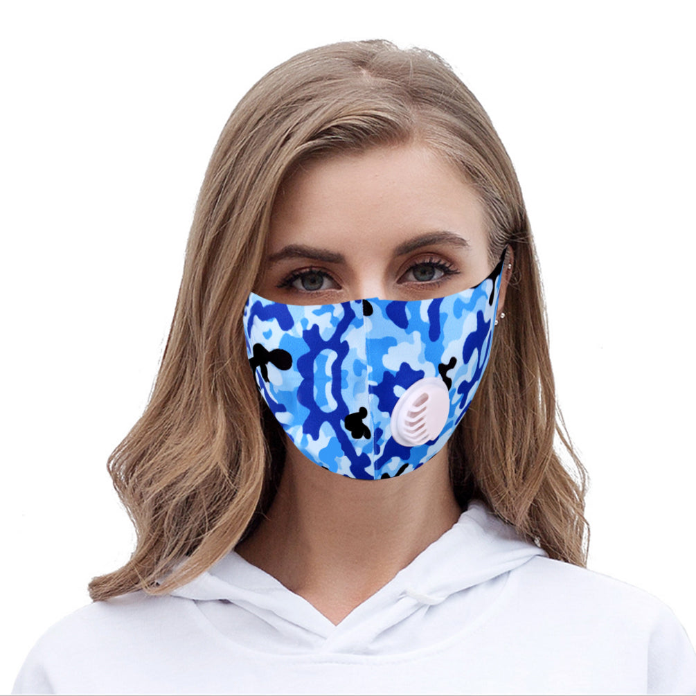 Dust Mask with Filter, Fashion Washable Cloth Face Mask Reusable, Blue camo print