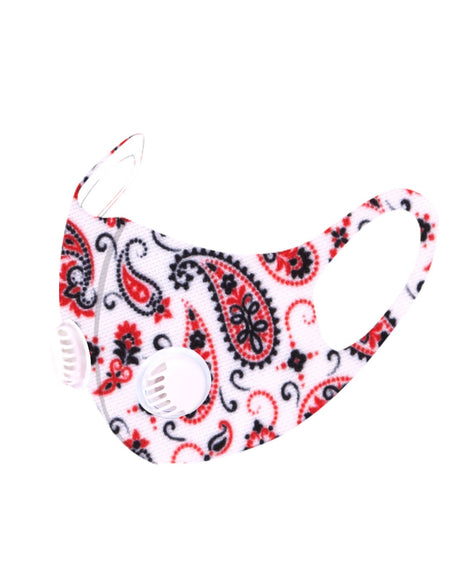 FM-7004DR  White Paisley Print Double Breathing Valve Single Ply Face Mask