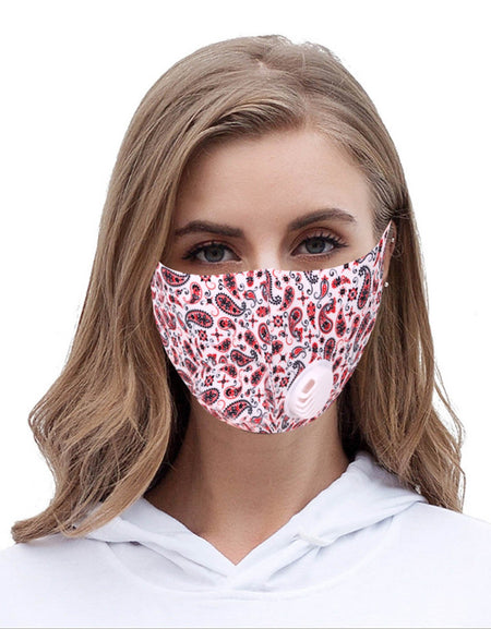 FM-7004R   White Paisley Print Single Breathing Valve Single Ply Face Mask