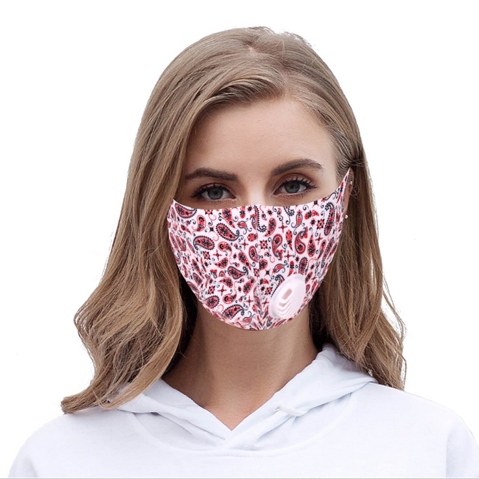 FM-7004R   White Paisley Print Single Breathing Valve Single Ply Face Mask