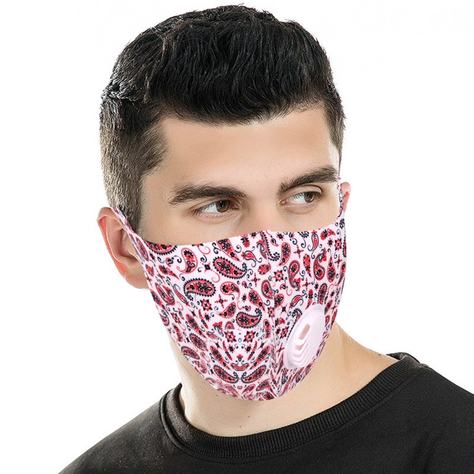 FM-7004R   White Paisley Print Single Breathing Valve Single Ply Face Mask