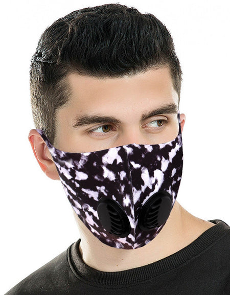 Black Camo Print Double Breathing Valve Single Ply Face Mask