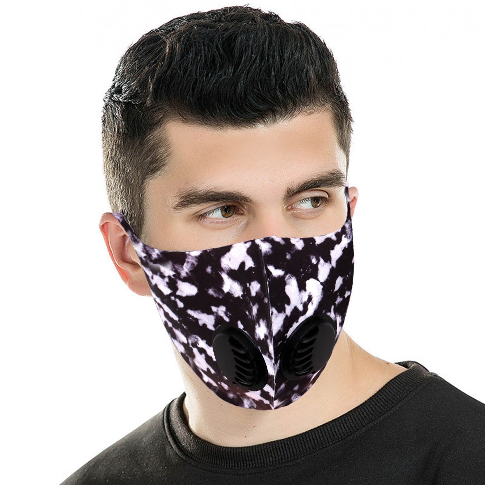 Black Camo Print Double Breathing Valve Single Ply Face Mask