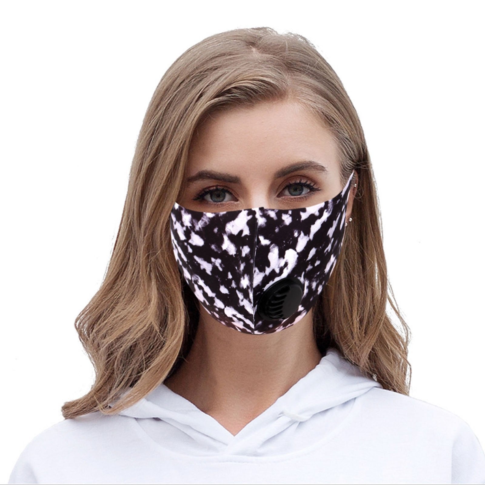 Black Camo Print Single Breathing Valve Single Ply Face Mask