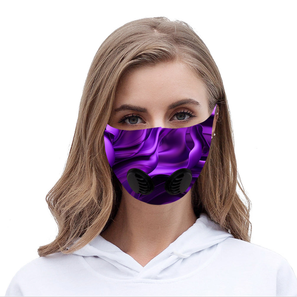 Dust Mask with Double Filters, Fashion Washable Cloth Face Mask Reusable, Purple flower print