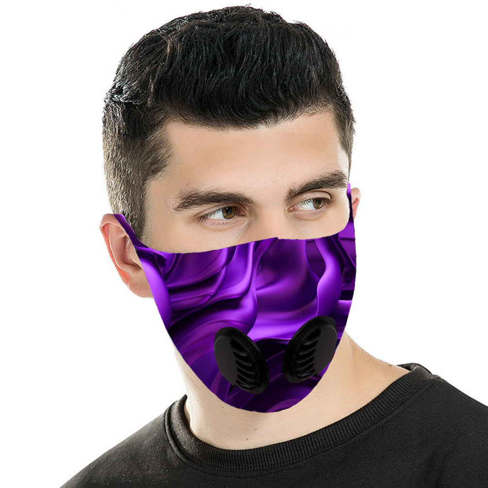 Dust Mask with Double Filters, Fashion Washable Cloth Face Mask Reusable, Purple flower print