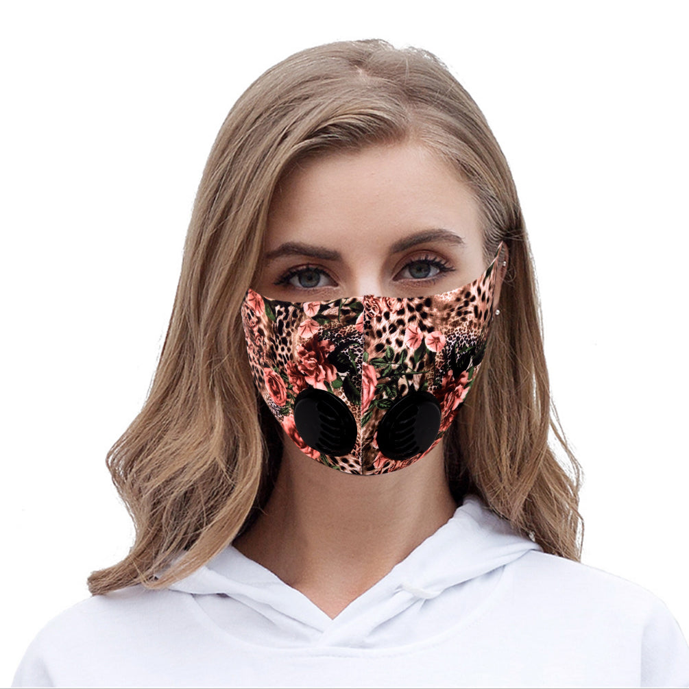 500Pcs Leopard Flower Print Double Breathing Valve Single Ply Face Mask