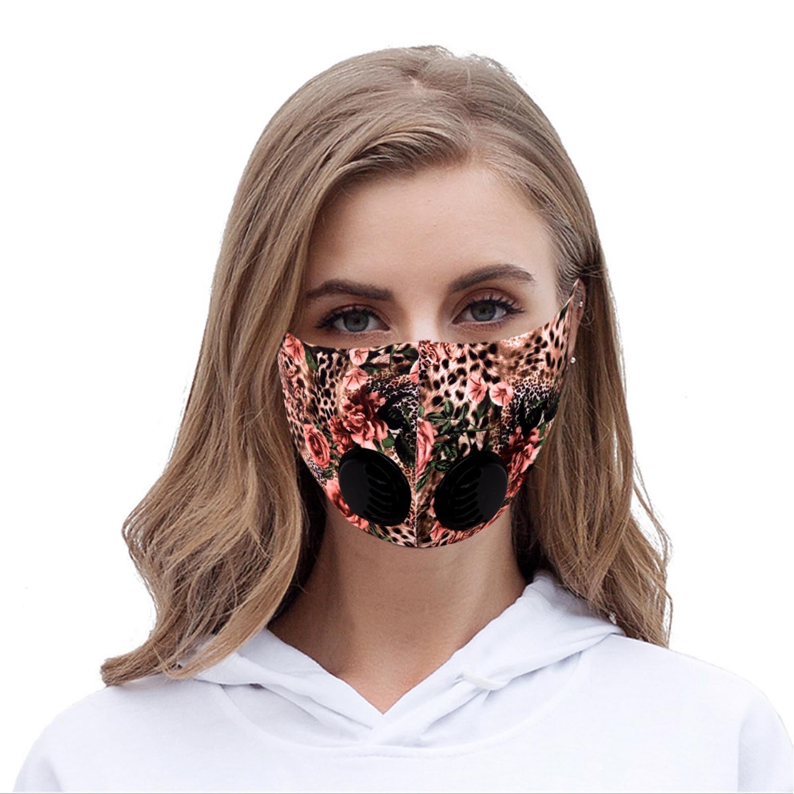 FM-7007DR  Leopard Flower Print Double Breathing Valve Single Ply Face Mask