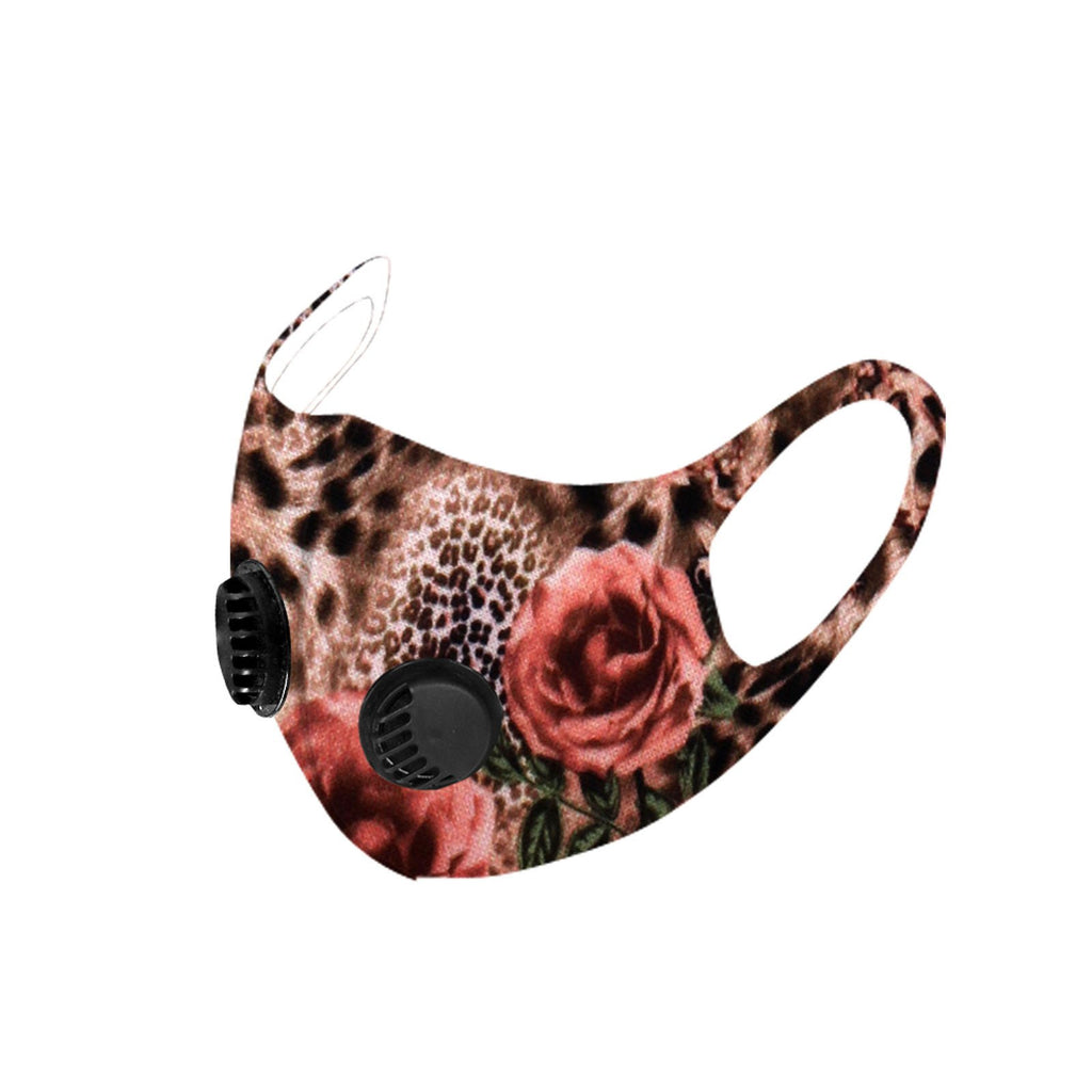 FM-7007DR  Leopard Flower Print Double Breathing Valve Single Ply Face Mask