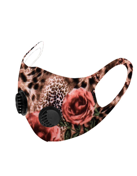 FM-7007DR  Leopard Flower Print Double Breathing Valve Single Ply Face Mask