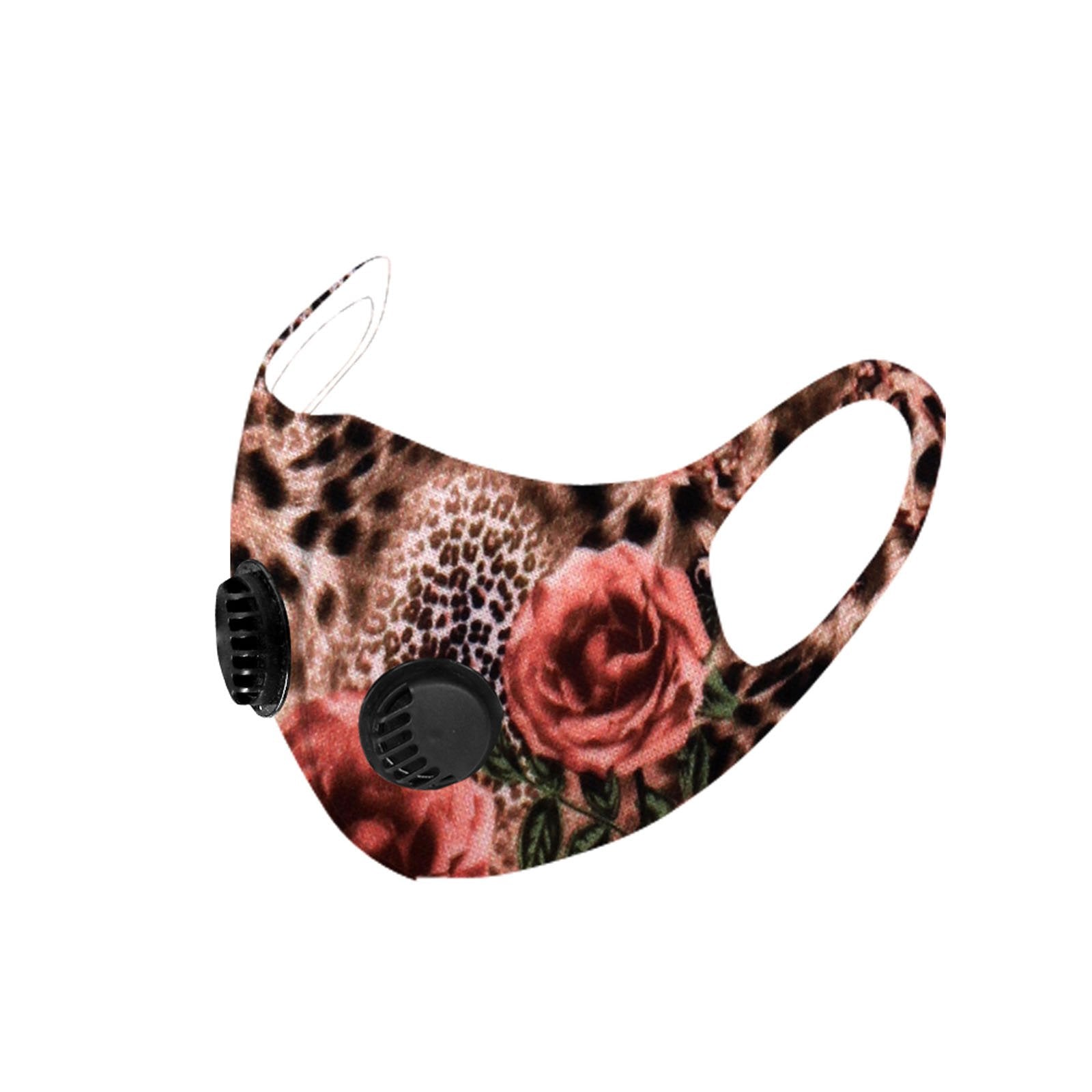 FM-7007DR  Leopard Flower Print Double Breathing Valve Single Ply Face Mask