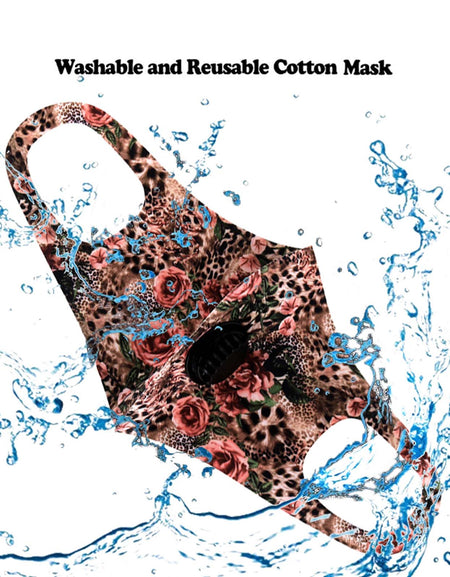 FM-7007R   Leopard Flower Print Single Breathing Valve Single Ply Face Mask
