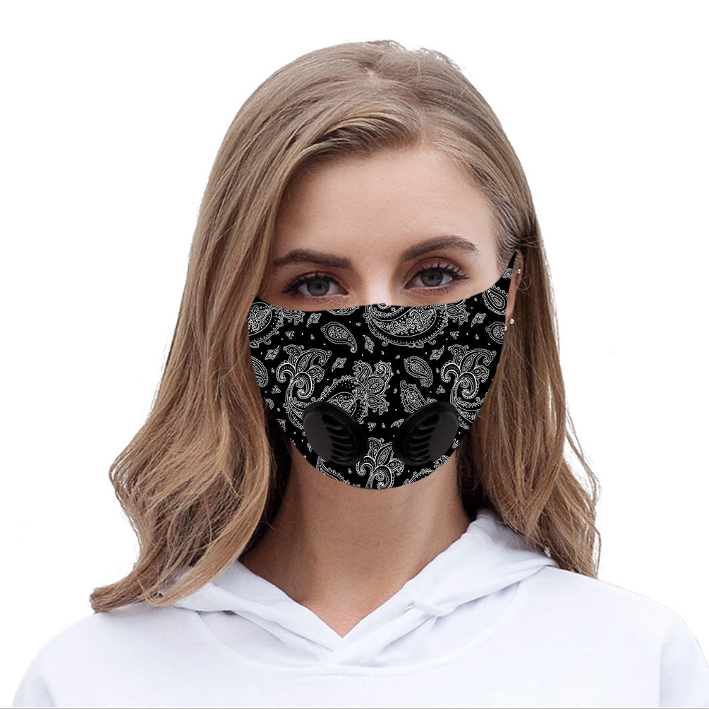 Dust Mask with Double Filters, Fashion Washable Cloth Face Mask Reusable, Black Floral Print