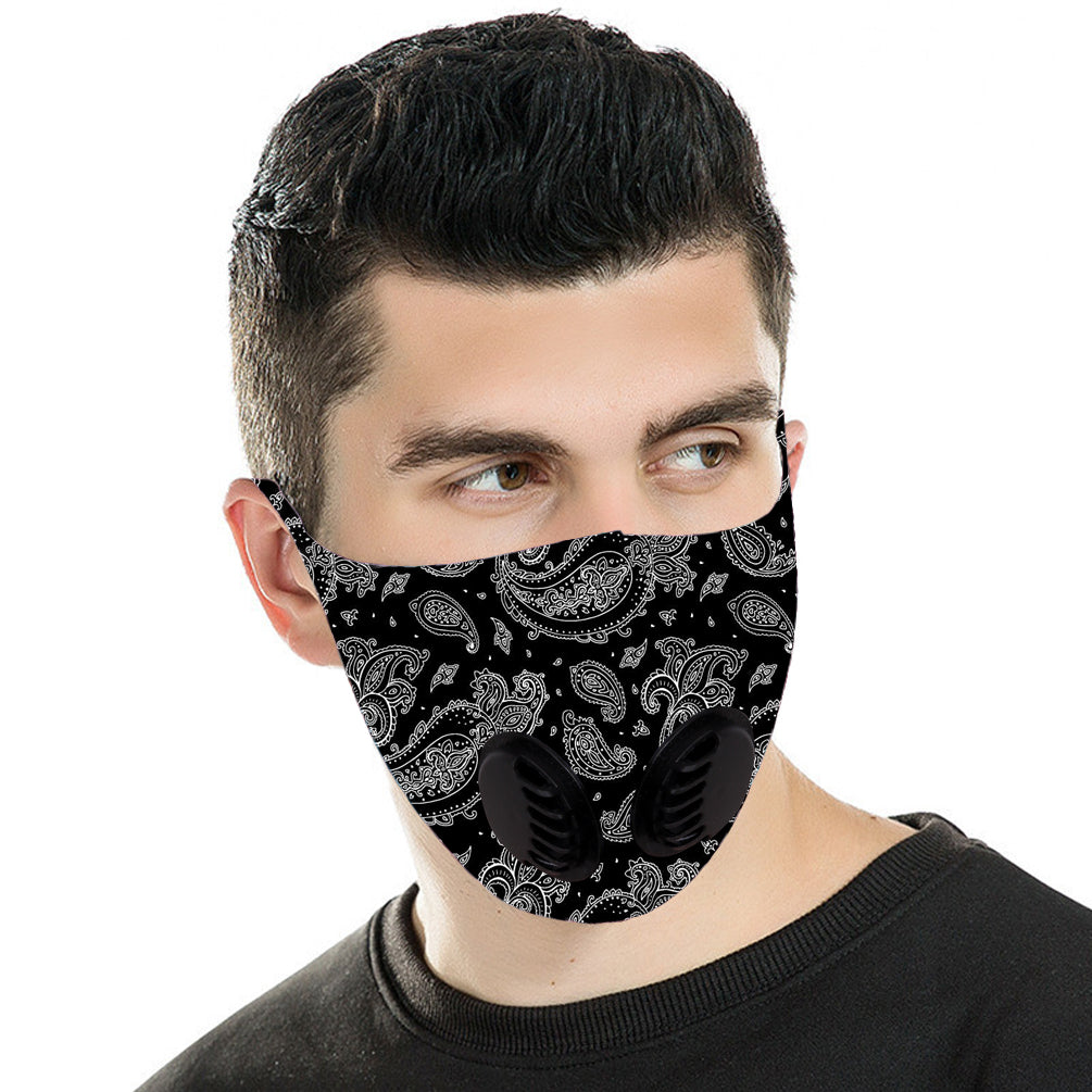 Dust Mask with Double Filters, Fashion Washable Cloth Face Mask Reusable, Black Floral Print