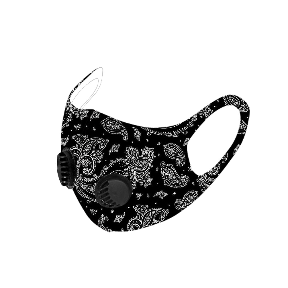Dust Mask with Double Filters, Fashion Washable Cloth Face Mask Reusable, Black Floral Print