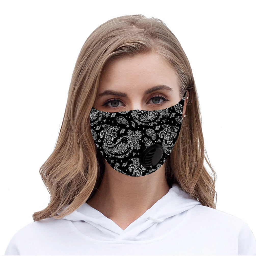 Dust Mask with Filter, Fashion Washable Cloth Face Mask Reusable, Black Floral Print