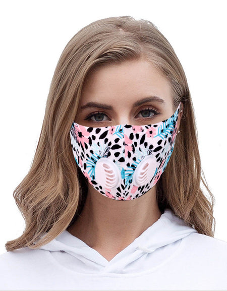 FM-7009DR  Floral Print Double Breathing Valve Single Ply Face Mask