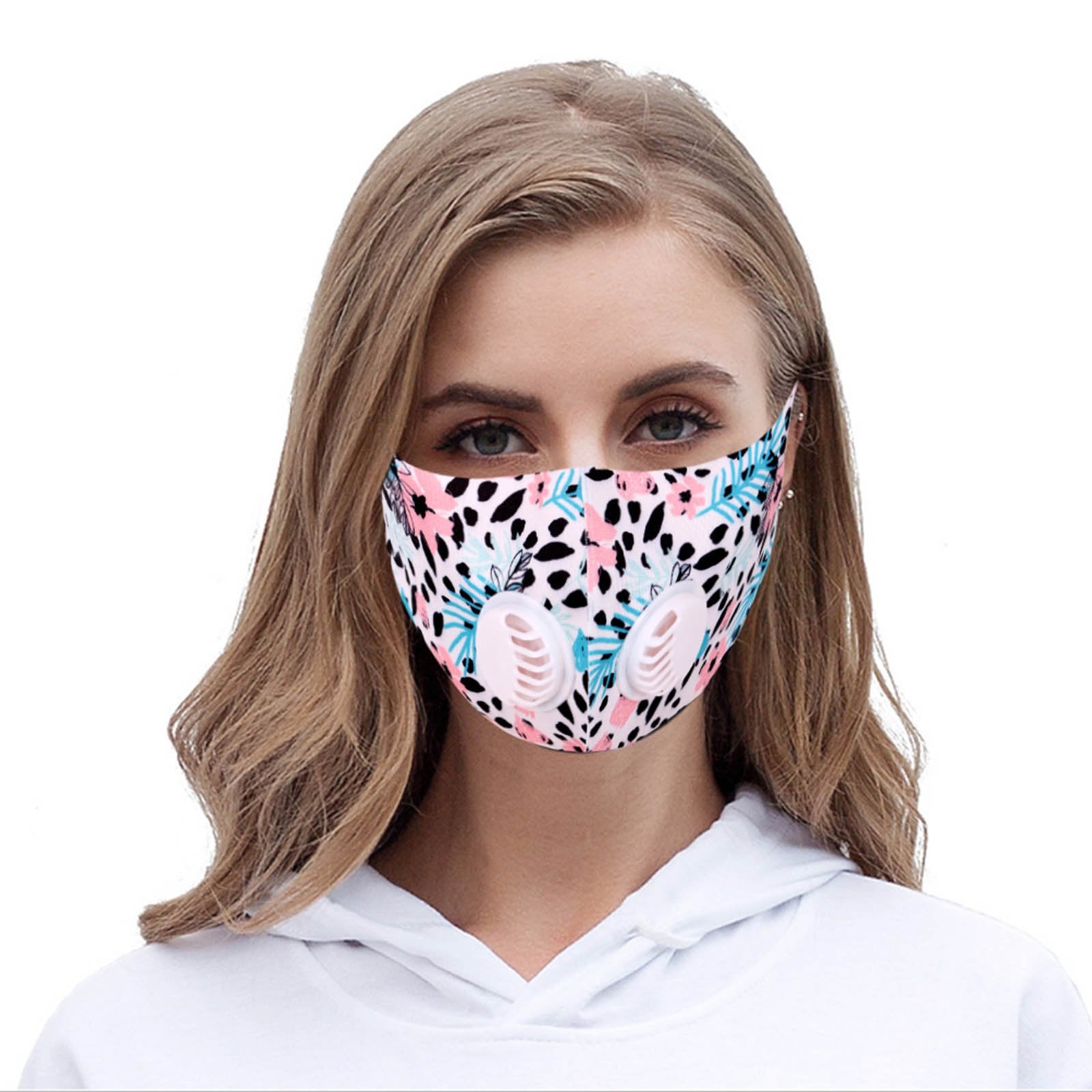 FM-7009DR  Floral Print Double Breathing Valve Single Ply Face Mask