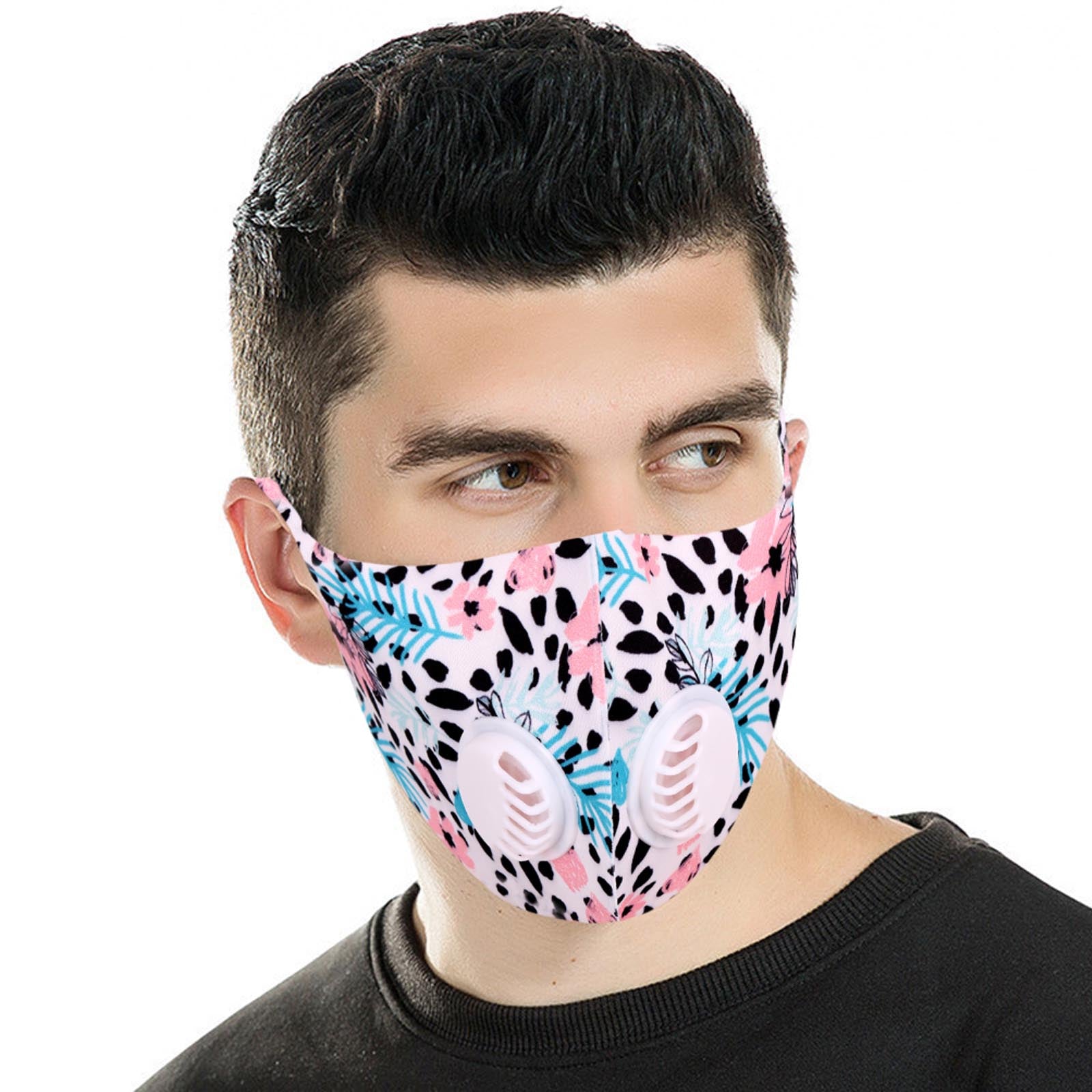 FM-7009DR  Floral Print Double Breathing Valve Single Ply Face Mask