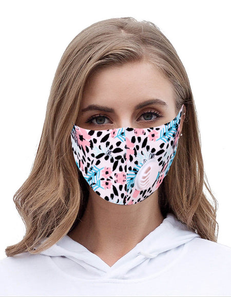 FM-7009R  Floral Print Single Breathing Valve Single Ply Face Mask
